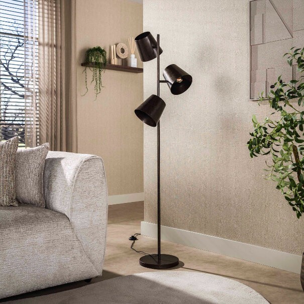BelaLuz Modern industriële vloerlamp Tigris 3-lichts Urban brown
