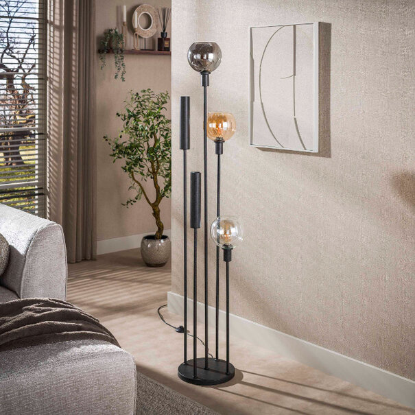 BelaLuz Modern industriële vloerlamp Poly 5-lichts charcoal