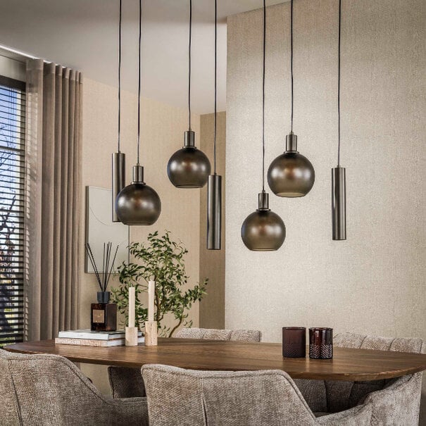 BelaLuz Hanglamp Waze 7-lichts Sienna brown met frosted glas
