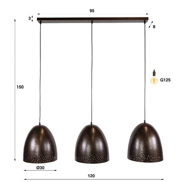BelaLuz Modern industriële Hanglamp Monte 3-lichts Urban brown