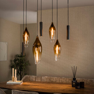 Hanglamp Mara 7-lichts Sienna brown gold shaded glass
