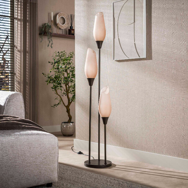 BelaLuz Modern industriële Vloerlamp Phantom 3-lichts Sienna brown frosted glas