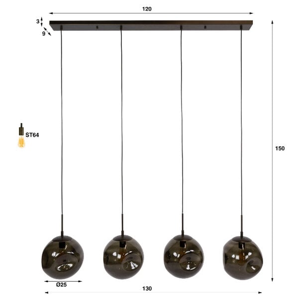 BelaLuz Modern hotel chique hanglamp Soraya 4-lichts Sienna brown