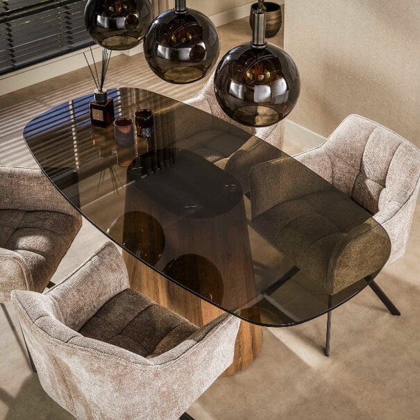 BelaLuz Retro vintage hotel chique eetkamertafel Preto Deens ovaal 180 cm brons glas