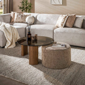 Salontafel Preto met poef set van 2 brons glas