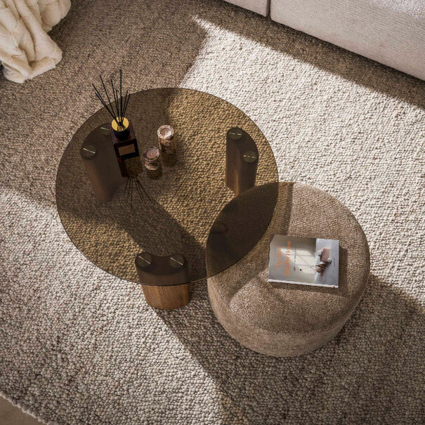 BelaLuz Modern hotel chique salontafel Preto met poef set van 2 brons glas