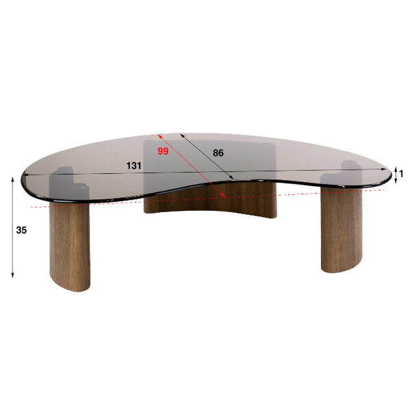 BelaLuz Retro vintage hotel chique salontafel Preto organisch 130 cm brons glas