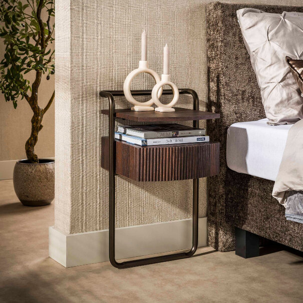 BelaLuz Hotel chique modern nachtkastje Seth 1-lade donkerbruin eikenhout