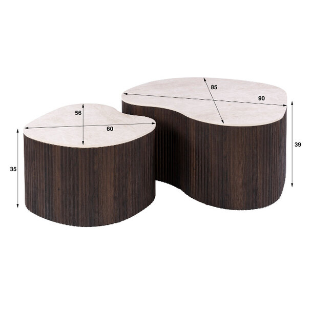 BelaLuz Moderne salontafel Sierra shamrock set van 2 Taj Mahal organisch