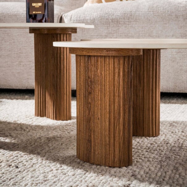 BelaLuz Modern Japandi salontafel Lorenzo set van 2 travertin organisch