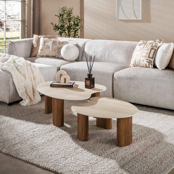 BelaLuz Modern Japandi salontafel Lorenzo set van 2 travertin organisch