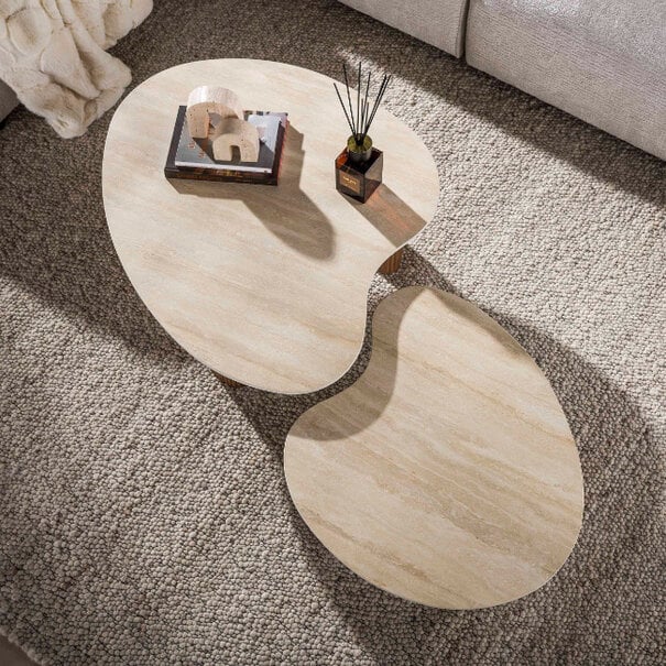 BelaLuz Modern Japandi salontafel Lorenzo set van 2 travertin organisch