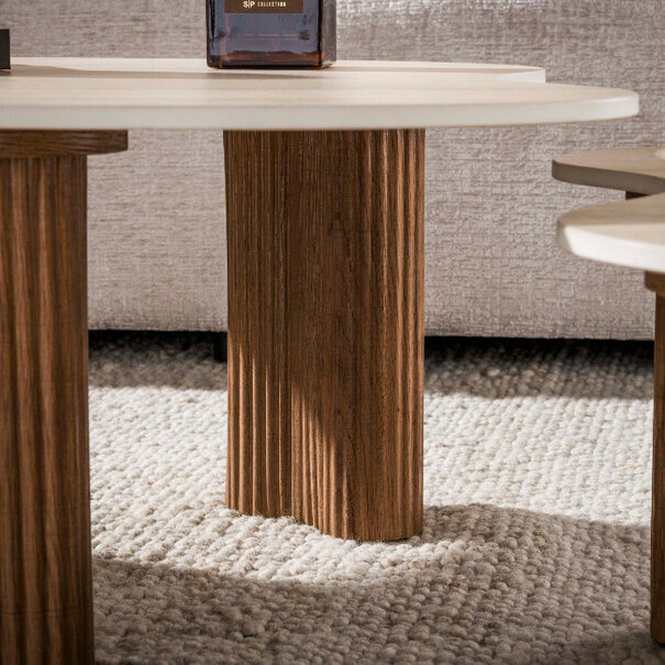 BelaLuz Modern Japandi salontafel Romano set van 2 travertin organisch