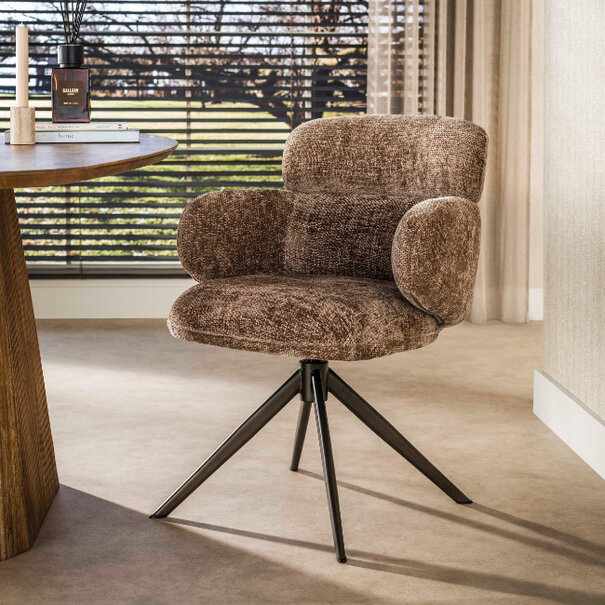 BelaLuz Retro hotel chique eetkamerstoel Ridge Hoven champagne met brons onderstel