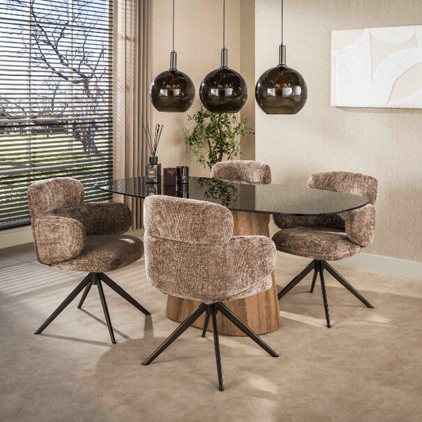 BelaLuz Retro hotel chique eetkamerstoel Ridge Hoven champagne met brons onderstel