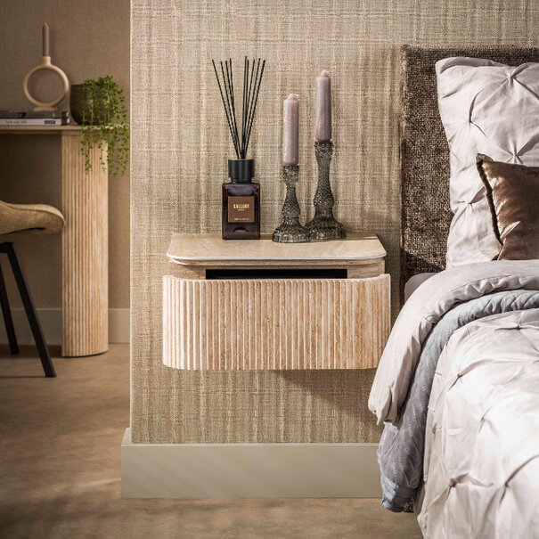 BelaLuz Hotel chique modern nachtkastje Romano zwevend 1-lade travertin