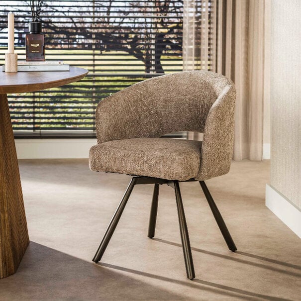 BelaLuz Modern hotel chique eetkamerstoel Icon cargo zand met brons onderstel