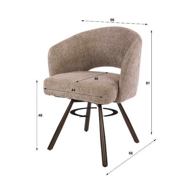 BelaLuz Modern hotel chique eetkamerstoel Icon cargo zand met brons onderstel