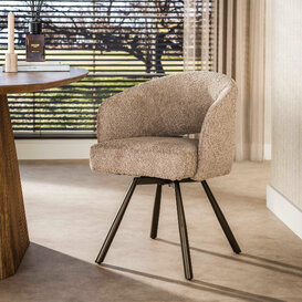 Eetkamerstoel Icon bouclé zand met brons onderstel