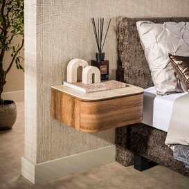 Nachtkastje Cassetto zwevend 1-lade travertin en acaciahout
