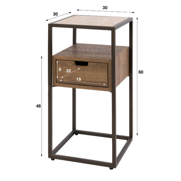 BelaLuz Hotel chique modern nachtkastje Cassetto XS 1-lade travertin en acaciahout