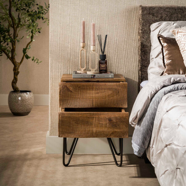 BelaLuz Landelijk design nachtkastje Tide 2 lades zandkleurig mangohout