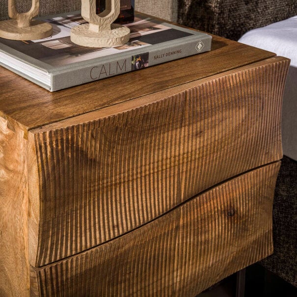 BelaLuz Landelijk design nachtkastje Tide 2 lades zandkleurig mangohout