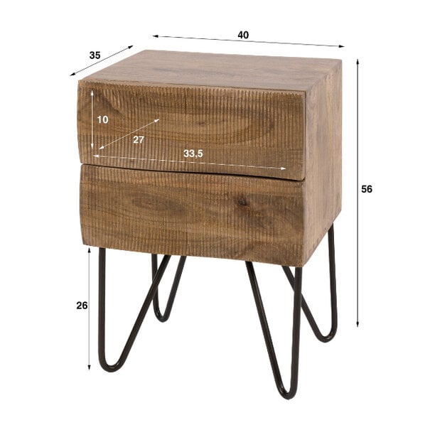 BelaLuz Landelijk design nachtkastje Tide 2 lades zandkleurig mangohout