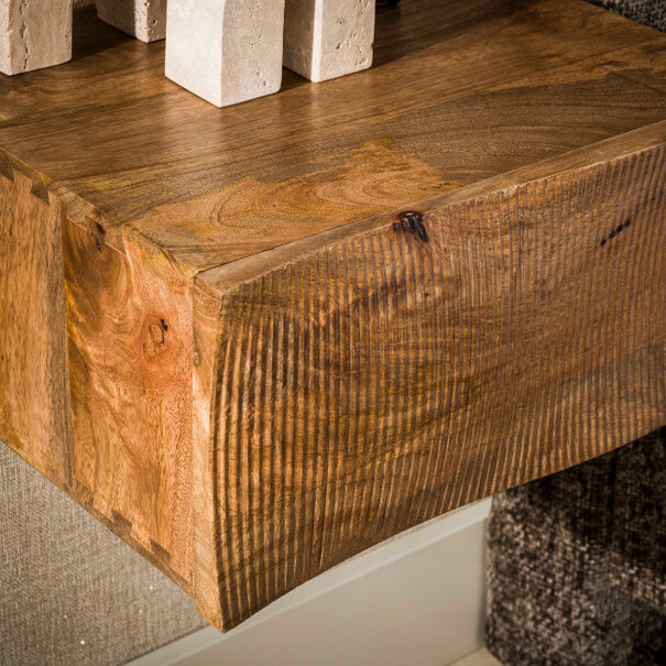 BelaLuz Landelijk design nachtkastje Tide zwevend 1-lade zandkleurig mangohout