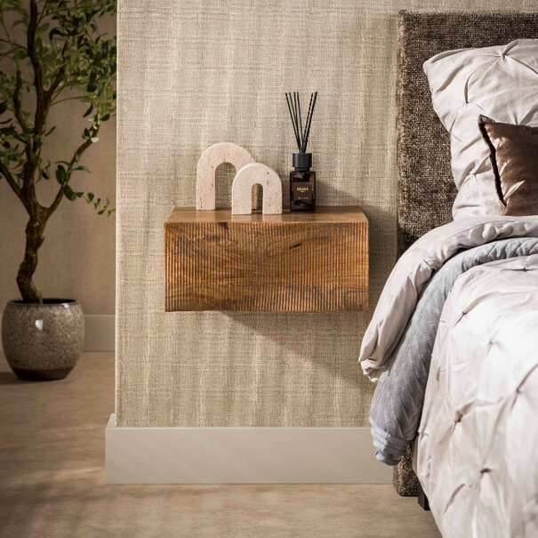 BelaLuz Landelijk design nachtkastje Tide zwevend 1-lade zandkleurig mangohout