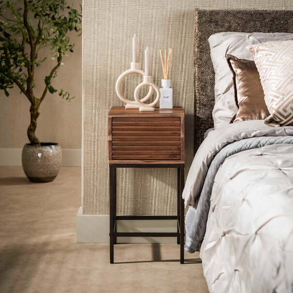 BelaLuz Modern landelijk nachtkastje Line XS 1-lade massief acacia bruin