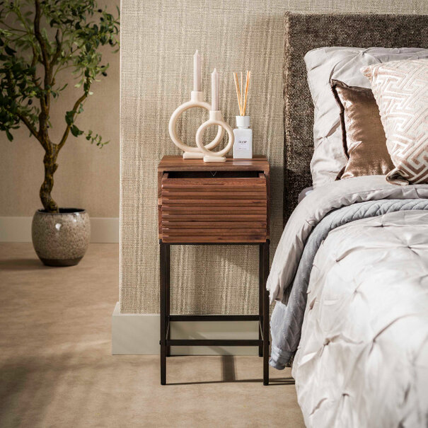 BelaLuz Modern landelijk nachtkastje Line XS 1-lade massief acacia bruin