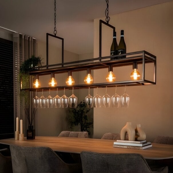 BelaLuz Modern industriële hanglamp Vino 6-lichts Urban brown