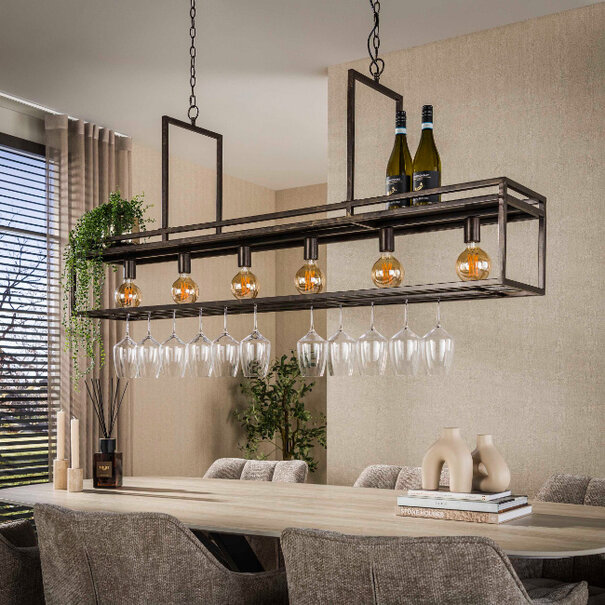 BelaLuz Modern industriële hanglamp Vino 6-lichts Urban brown