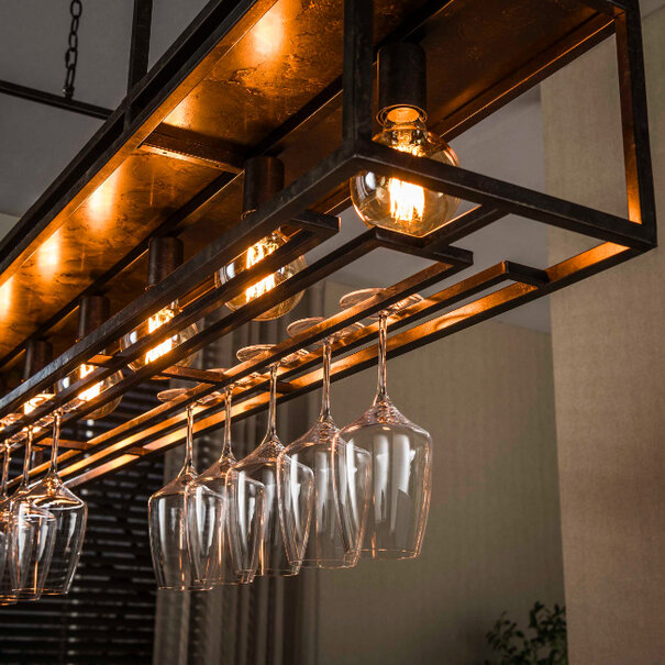 BelaLuz Modern industriële hanglamp Vino 6-lichts Urban brown