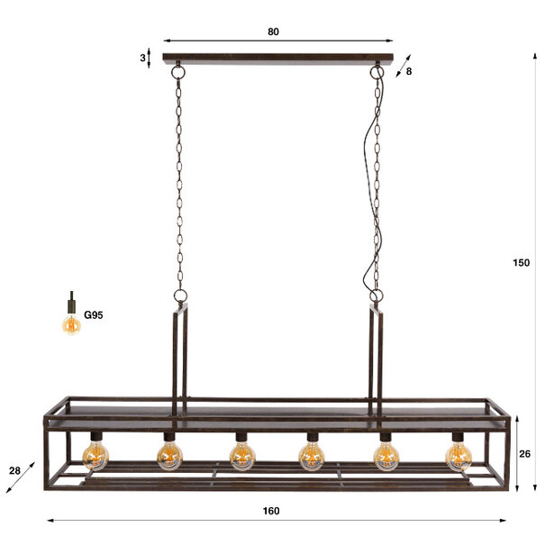 BelaLuz Modern industriële hanglamp Vino 6-lichts Urban brown