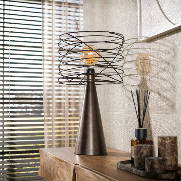 BelaLuz Modern industriële Tafellamp Swirl 1-lichts Urban brown