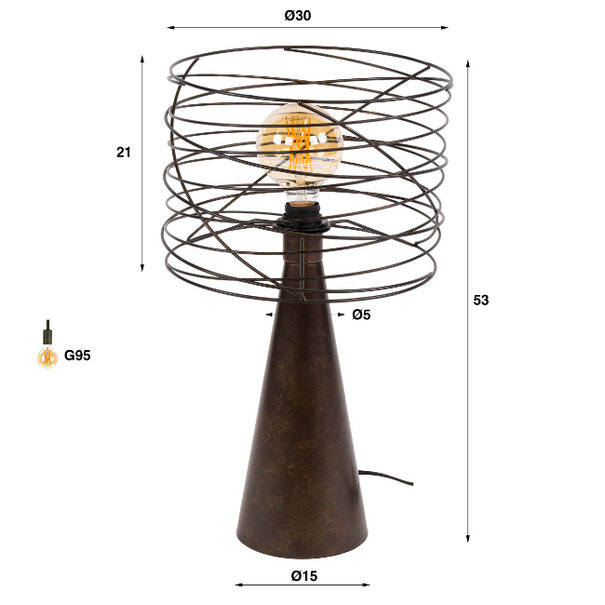 BelaLuz Modern industriële Tafellamp Swirl 1-lichts Urban brown