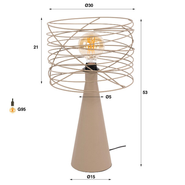 BelaLuz Modern industriële tafellamp Swirl 1-lichts Beige