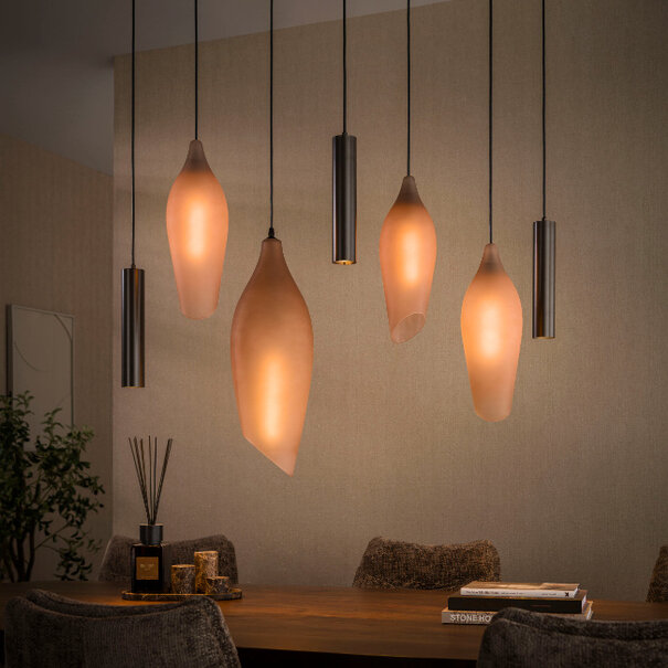 BelaLuz Modern industriële hanglamp Phantom 7-lichts Sienna brown-frosted