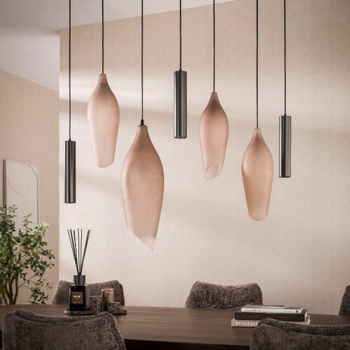 Modern industriële hanglamp Phantom 7-lichts Sienna brown-frosted