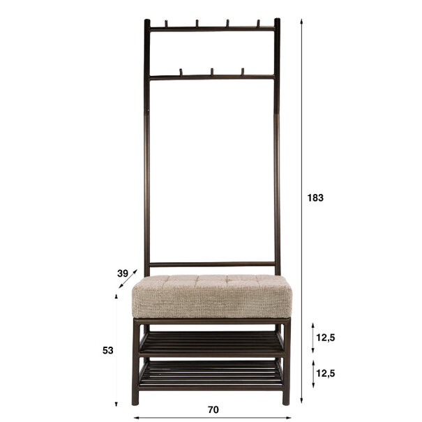 BelaLuz Modern industriële garderobebank Lema 70 cm Drift brown
