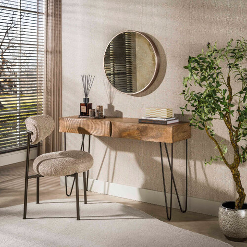 Design landelijke kaptafel Tide 2-lades Massief mango zand