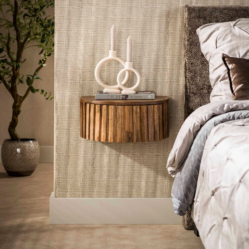 Landelijk nachtkastje Changu 1-lade massief zandkleurig mangohout