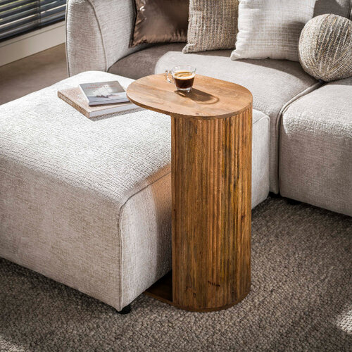 Landelijk moderne overzet- /laptoptafel Drex massief manghout zand