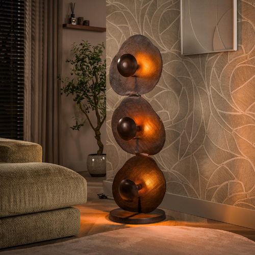Industriële vloerlamp Earth 3-lichts bruin