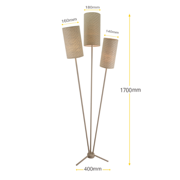 ETH Japandi vloerlamp Zizal 3-lichts zandkleurig