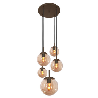 Hanglamp Bollique 5-lichts cacao met amber glas