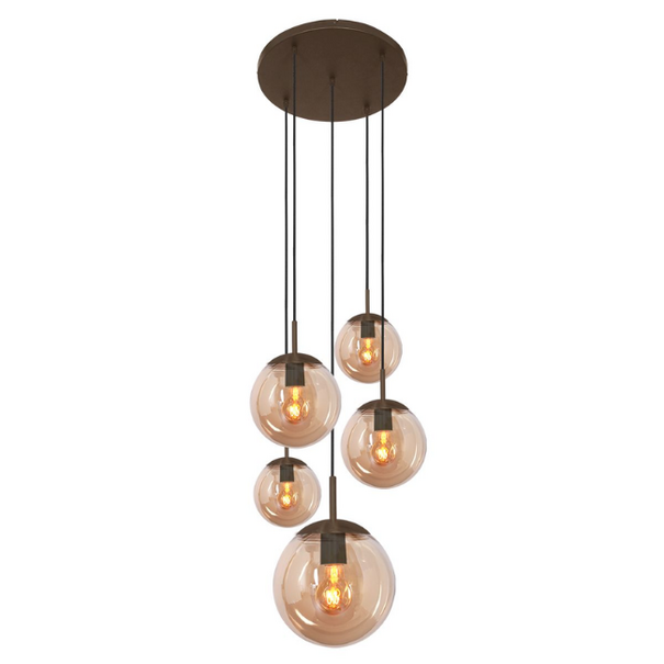 Steinhauer Moderne hanglamp Bollique 5-lichts cacao met amber glas