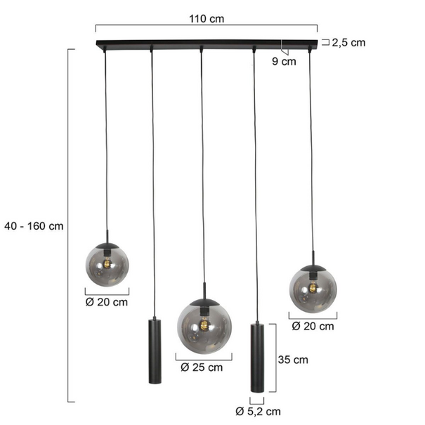 Steinhauer Moderne hanglamp Bollique 5-lichts smoke kokers